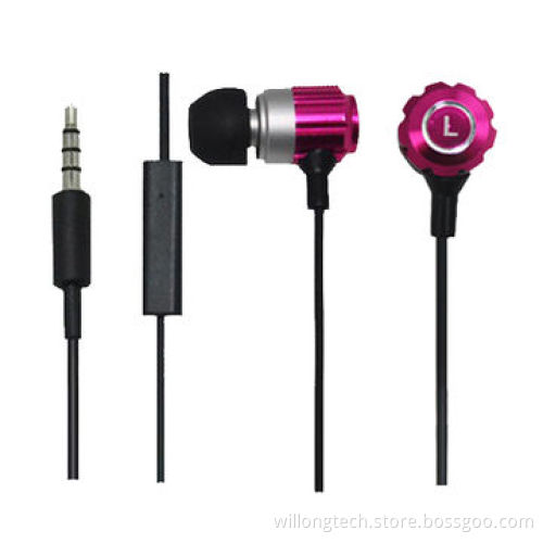 Colorful metallic ear-buds noise-cancelling with volume control for mobile phone